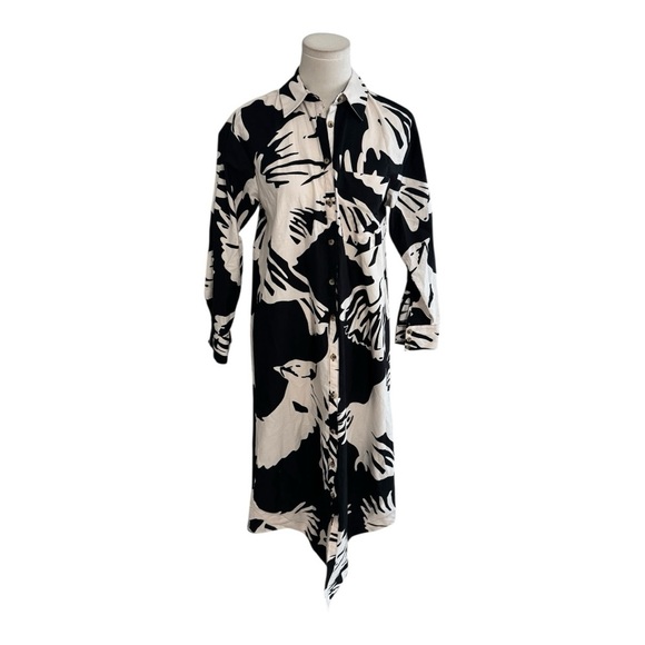 Anthropologie Maeve The Soren‎ Black White Bird Print Midi Shirt Dress XXS XS S - Picture 6 of 13
